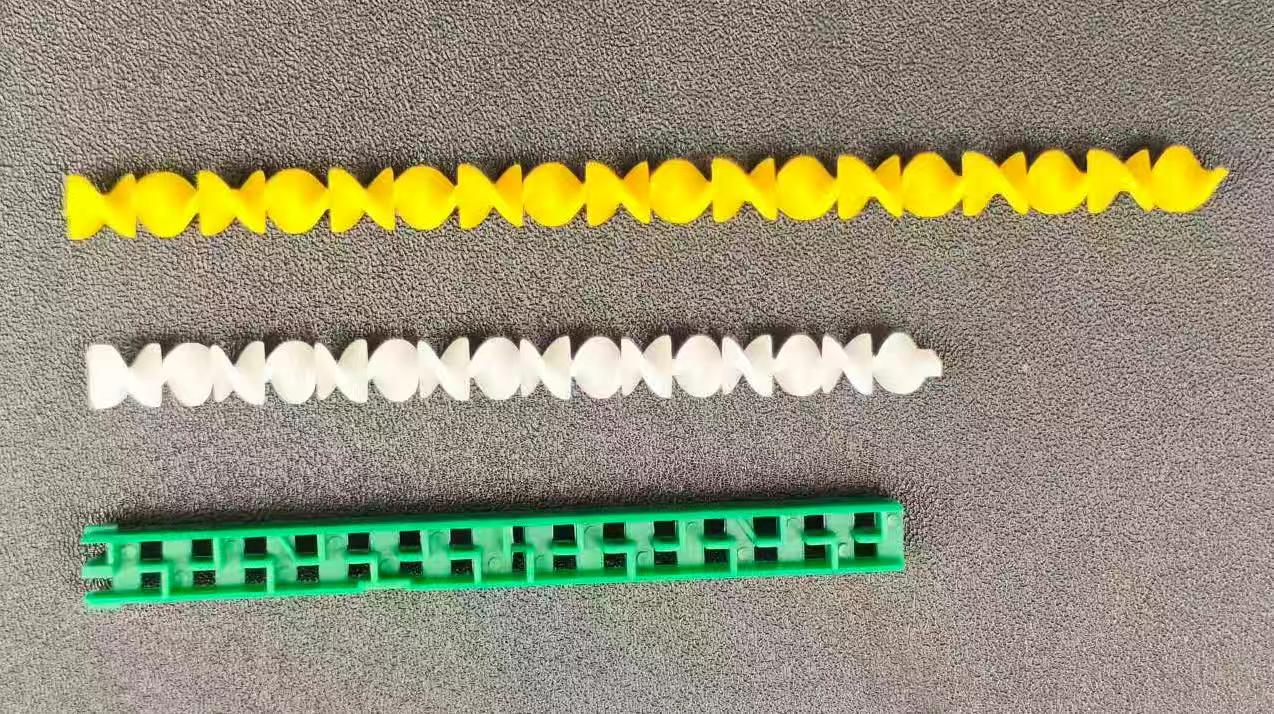 The internal structure of a static mixer nozzle-spiral and straight-flight mixing elements of the mixing tips
