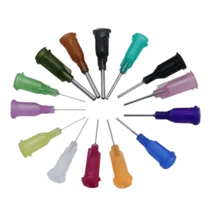 Blunt-tip dispensing needle with a rounded end to protect sensitive substrates during adhesive application