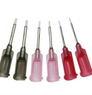 PTFE-lined stainless steel dispensing tip that prevents clogging and chemical reactions when applying cyanoacrylate or reactive adhesives