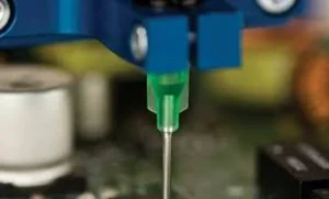 Industrial dispensing needle dispensing adhesive on PCB for precision electronics manufacturingcircuit board for electronic assembly