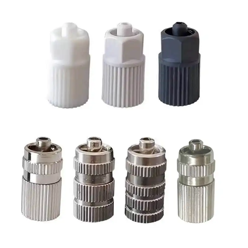 Polymer and nickel-plated brass static mixer Luer Lock adapters in multiple interface sizes