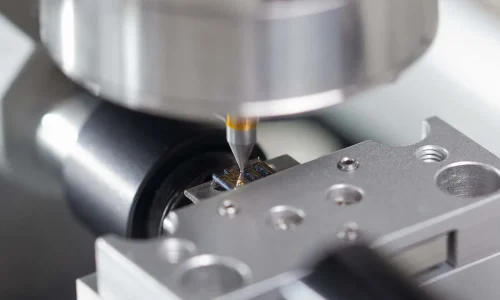 Automated precision bonding of a compact camera module sensor onto a metal fixture, highlighting high-accuracy manufacturing for smartphone and device cameras