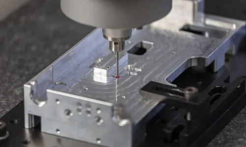 CNC milling machine performing high-precision drilling on an aluminum workpiece, showcasing advanced industrial automation in modern manufacturing